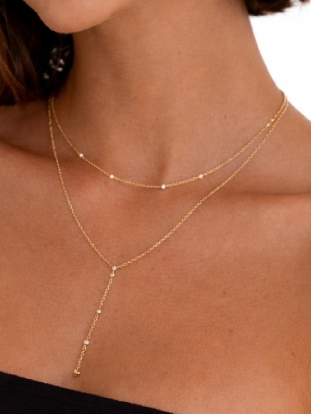 SHIVAM Layered Necklace 14kt Gold Plated White Onyx
